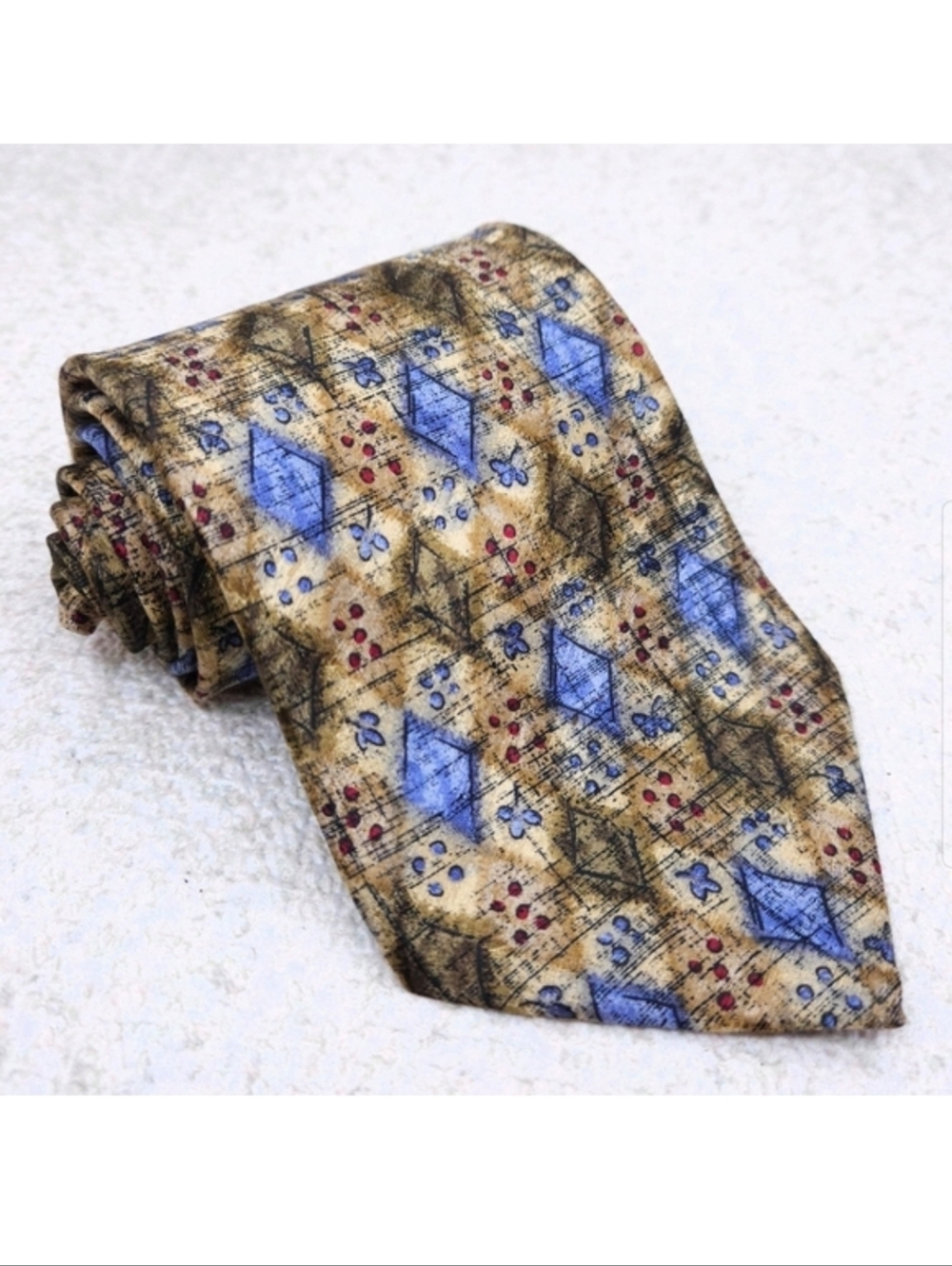 Ermenegildo Zegna Silk Tie Blue Geometric Floral Diamond Abstract